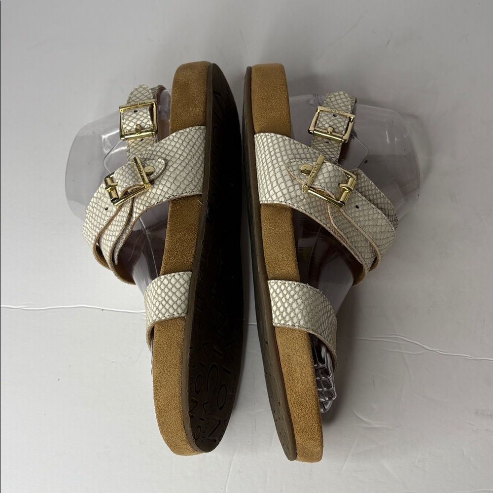 Vionic "Snakeskin" Leather Backstrap Sandals Cream/Beige - Picture 6 of 11